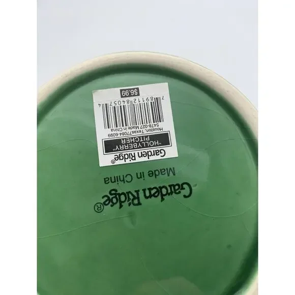 Vintage Ceramic Holiday HollyBerry Pitcher by Garden Ridge, 2005 Original Tag 8" - Picture 10 of 10